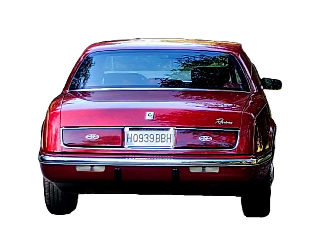 Buick Riviera 1990 color Deep Crimson Red vista trasera en carretera recorte fondo transparente
