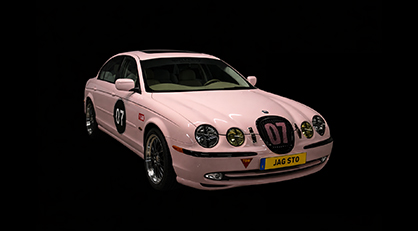 Jag STO 07 clásico moderno basado en Jaguar S-Type vista oblicua frontal color Sakura Miami Pink