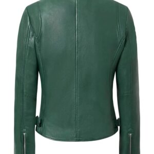 cazadora biker cuero mujer British Racing Green trasera