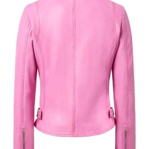 cazadora biker cuero Sakura Miami Pink trasera