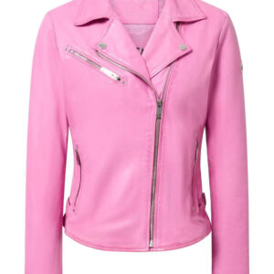 cazadora biker cuero Sakura Miami Pink delantera