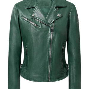 cazadora biker cuero British Racing Green delantera